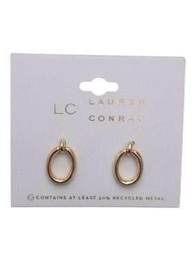 NWT LC Lauren Conrad Gold Tone Dainty Oval Door Knocker Drop Hoop Earrings